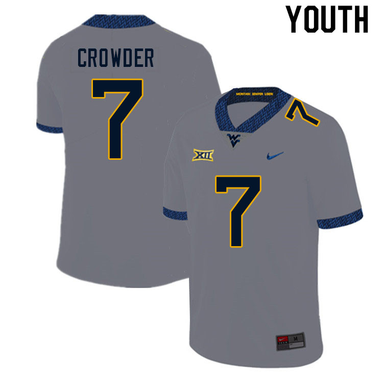 NCAA Youth Will Crowder West Virginia Mountaineers Gray #7 Nike Stitched Football College Authentic Jersey CV23F31PU